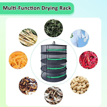 2Ft Diameter 6 Layer Herb Drying Rack Plant Hanging Mesh Dry Net W/Green Zipper